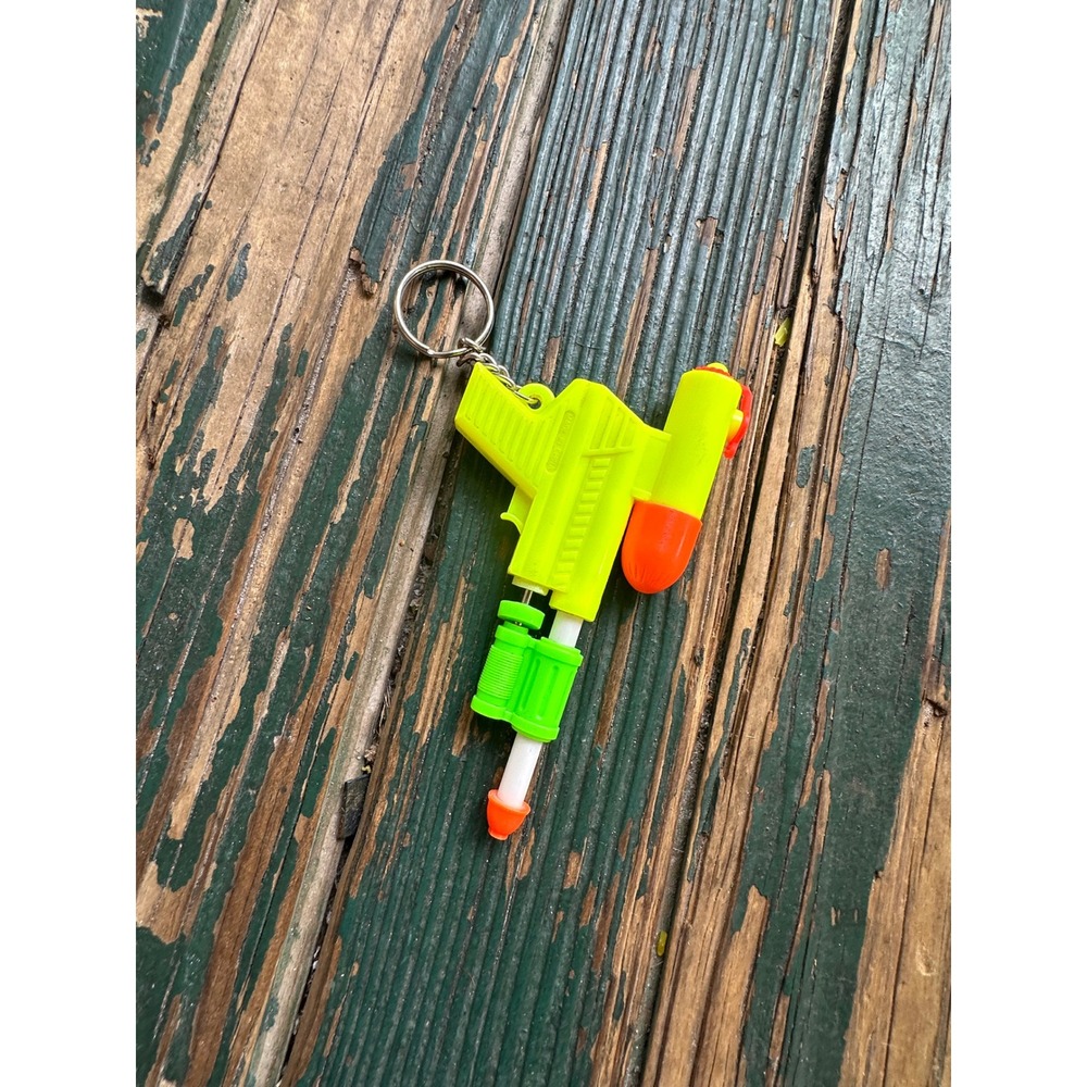 Vintage Neon Water Gun Keychain Retro 90s Novelty Squirt Gun Charm Yellow Green
